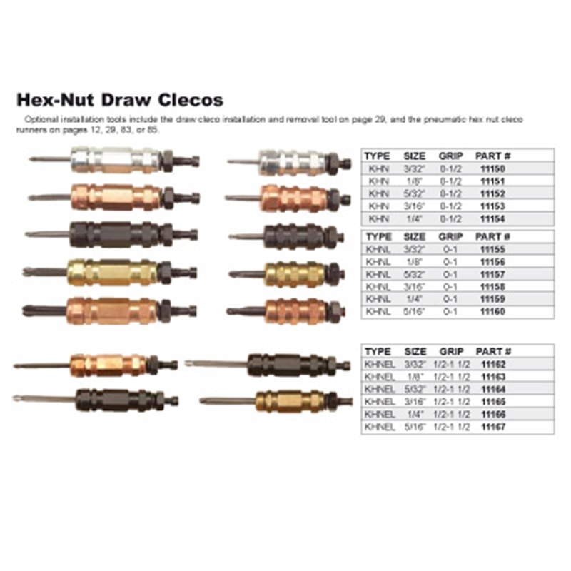 Hex nut draw clecos M&D Aeroespacial